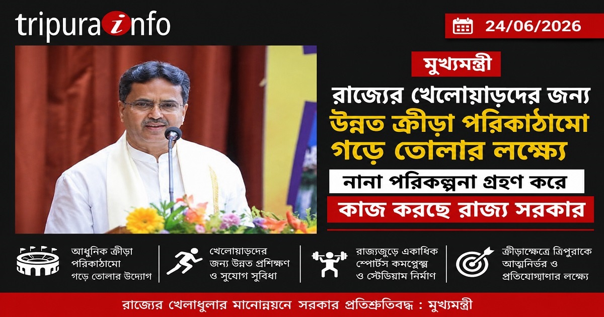 রাজ্যের খেলোয়াড়দের জন্য উন্নত ক্রীড়া পরিকাঠামো গড়ে তোলার লক্ষ্যে নানা পরিকল্পনা গ্রহণ করে কাজ করছে রাজ্য সরকার : মুখ্যমন্ত্রী