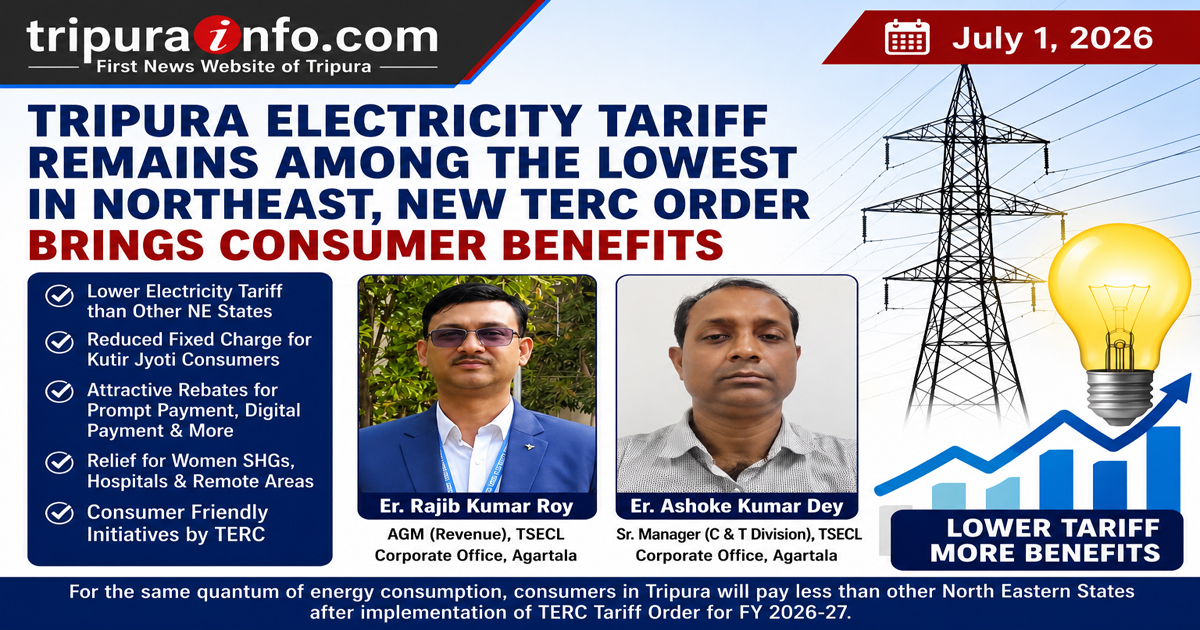 Tripura Electricity Tariff Remains Among the Lowest in Northeast, New TERC Order Brings Consumer Benefits