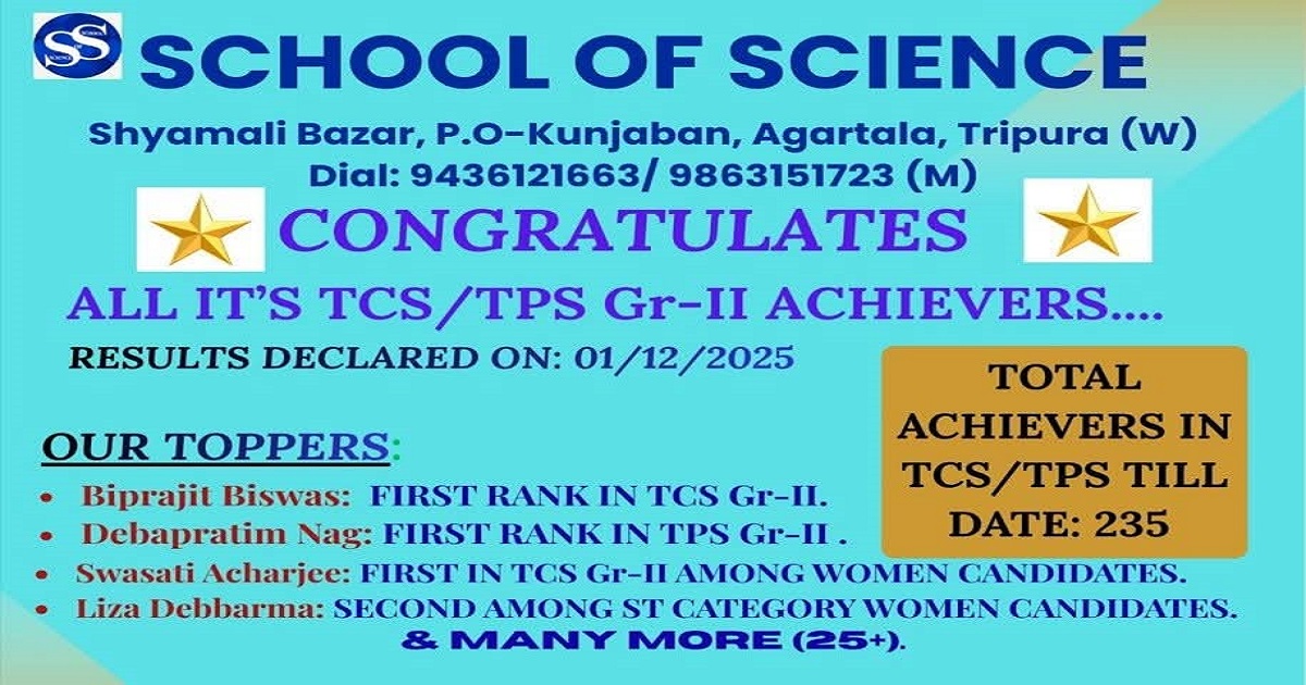 SCHOOL OF SCIENCE SHINES AGAIN WITH OUTSTANDING TCS/TPS GR-II RESULTS Total of 235 Achievers Till Date, Multiple Toppers Emerge in 2025 Results