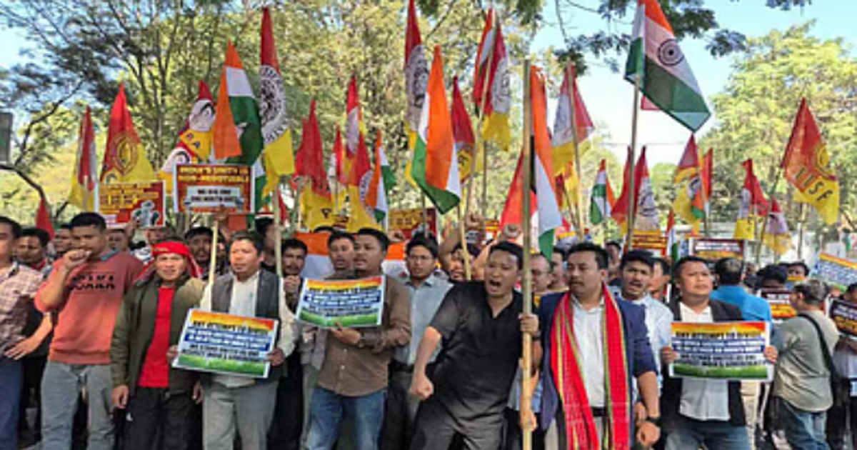 BJP~`s ally Tipra Motha Party protests in Agartala against Bangladesh leaders~` remarks on Northeast India