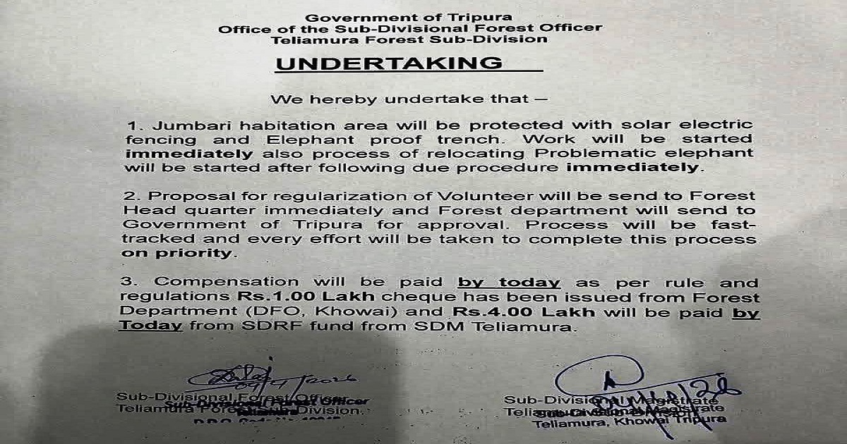 Rs. 5 Lakh Compensation Provided to Family of Woman Killed  in Elephant Attack in Teliamura