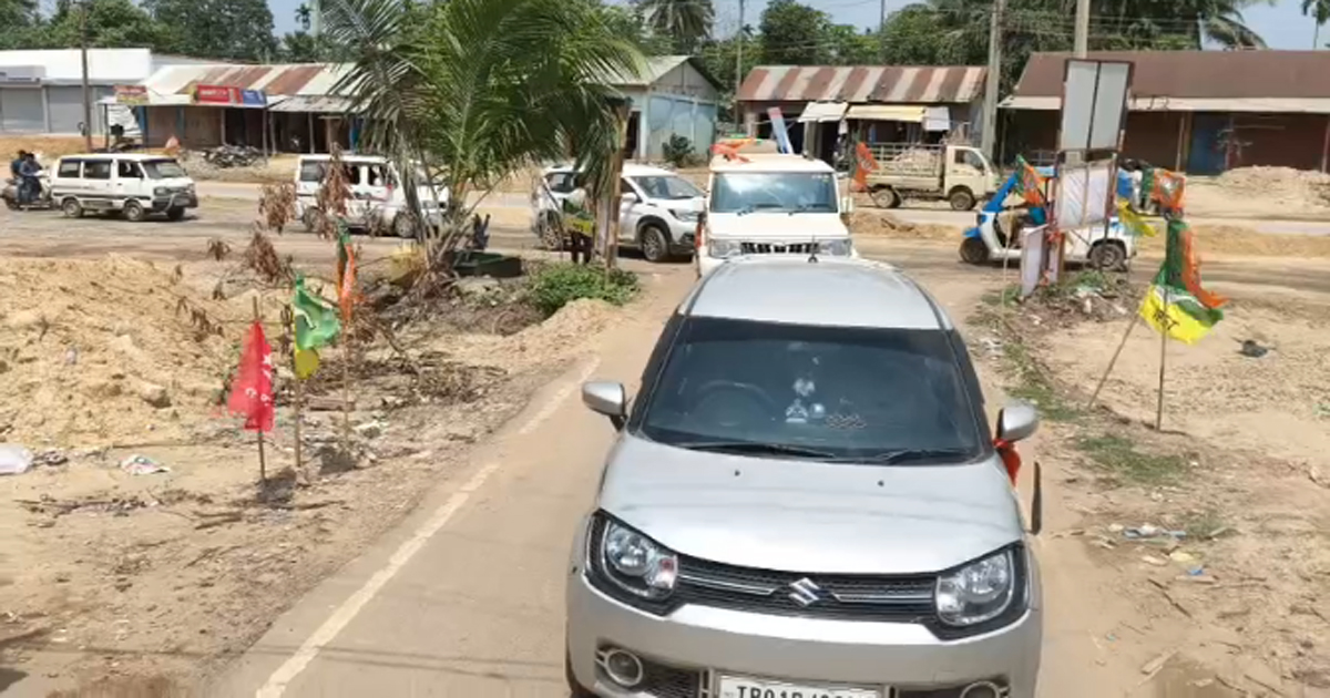 BJP candidate Rajesh Debbarma organizes huge road-show in Mandai , sure of victory in polls