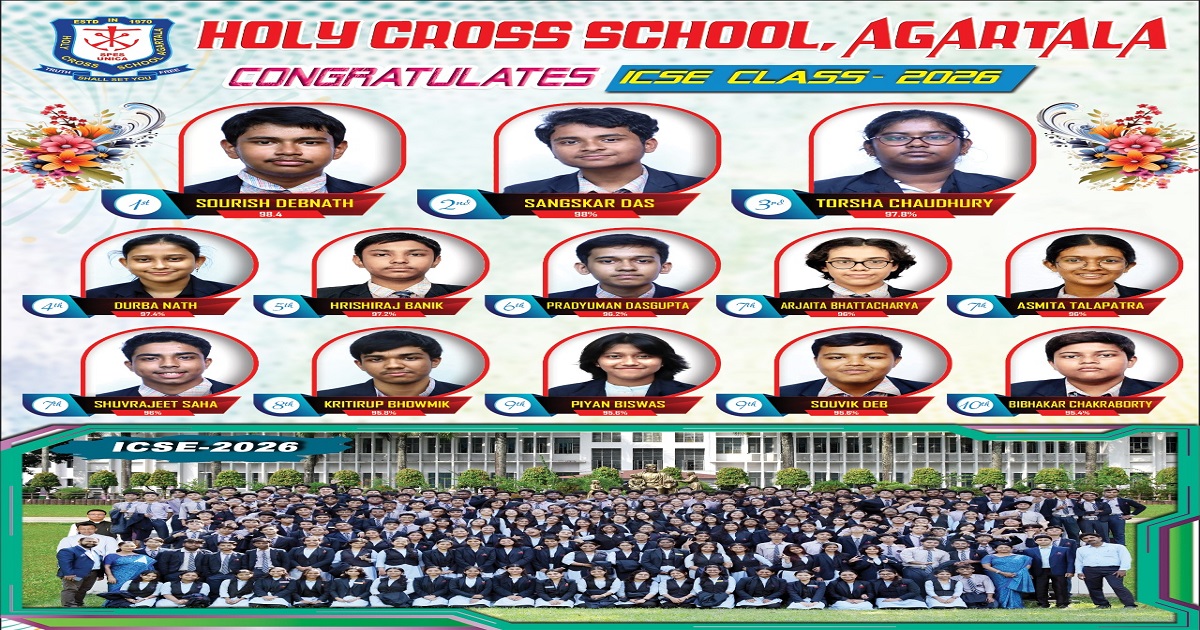 Holy Cross School, Agartala Achieves Remarkable ICSE & ISC Results 2026 with 100% Success in Class X