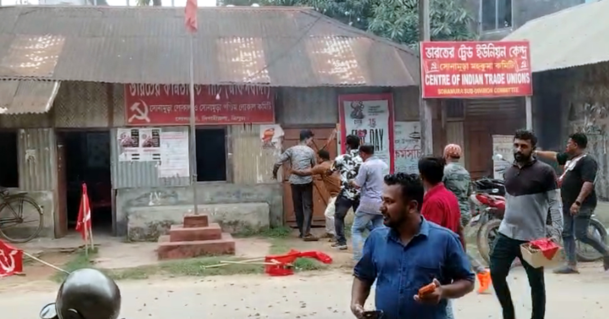 Sonamura CPI (M) office narrowly escapes destruction from attack during BJP victory rally