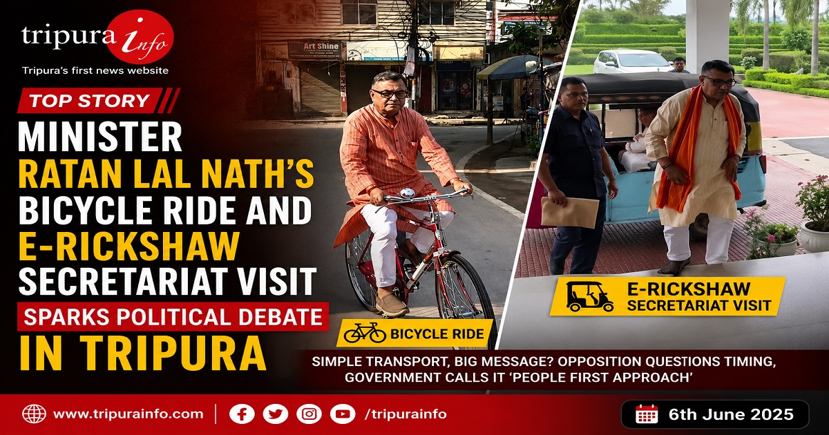 Minister Ratan Lal Nath’s Bicycle Ride and E-Rickshaw Secretariat Visit Sparks Political Debate in Tripura