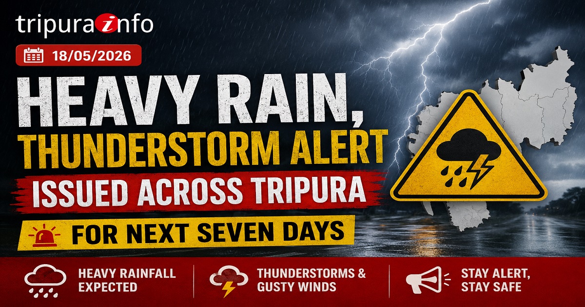 Heavy Rain, Thunderstorm Alert Issued Across Tripura for Next Seven Days