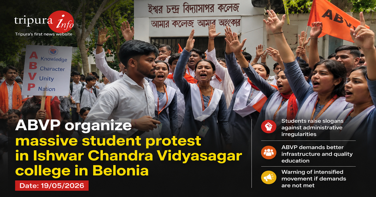 ABVP organize massive student protest in Ishwar Chandra Vidyasagar  college in Belonia