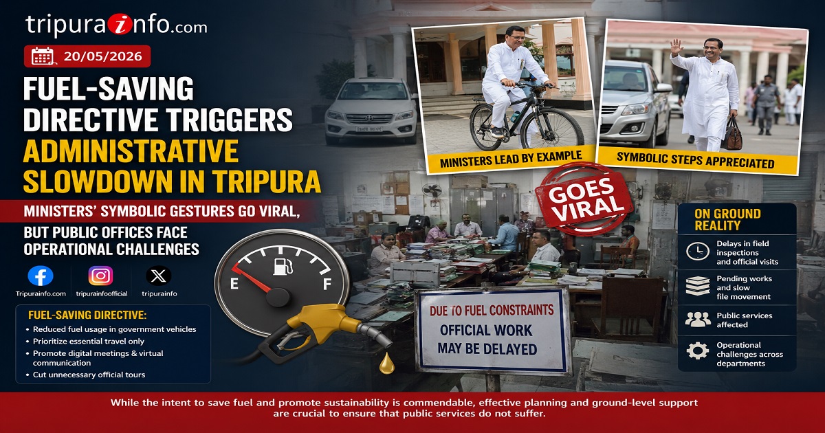 Fuel-Saving Directive Triggers Administrative Slowdown in Tripura, Ministers’ Symbolic Gestures Go Viral, But Public Offices Face Operational Challenges