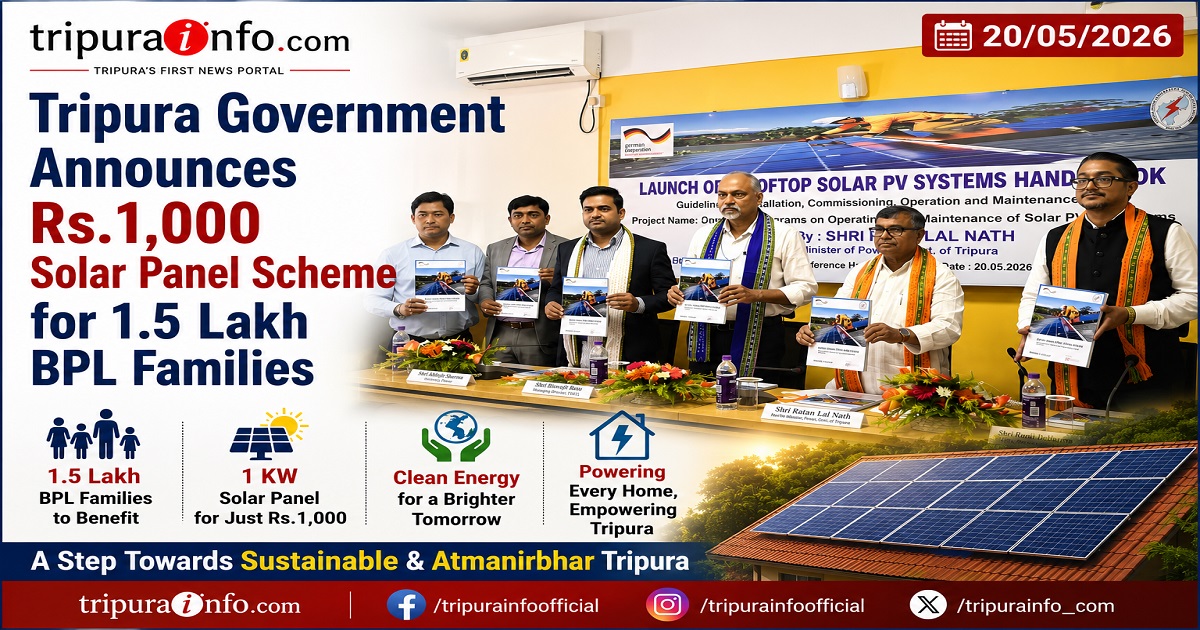 Tripura Government Announces Rs.1,000 Solar Panel Scheme for 1.5 Lakh BPL Families