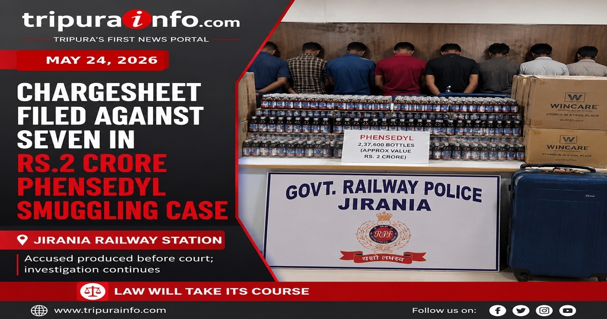 Chargesheet Filed Against Seven in Rs.2 Crore Phensedyl Smuggling Case at Jirania Railway Station
