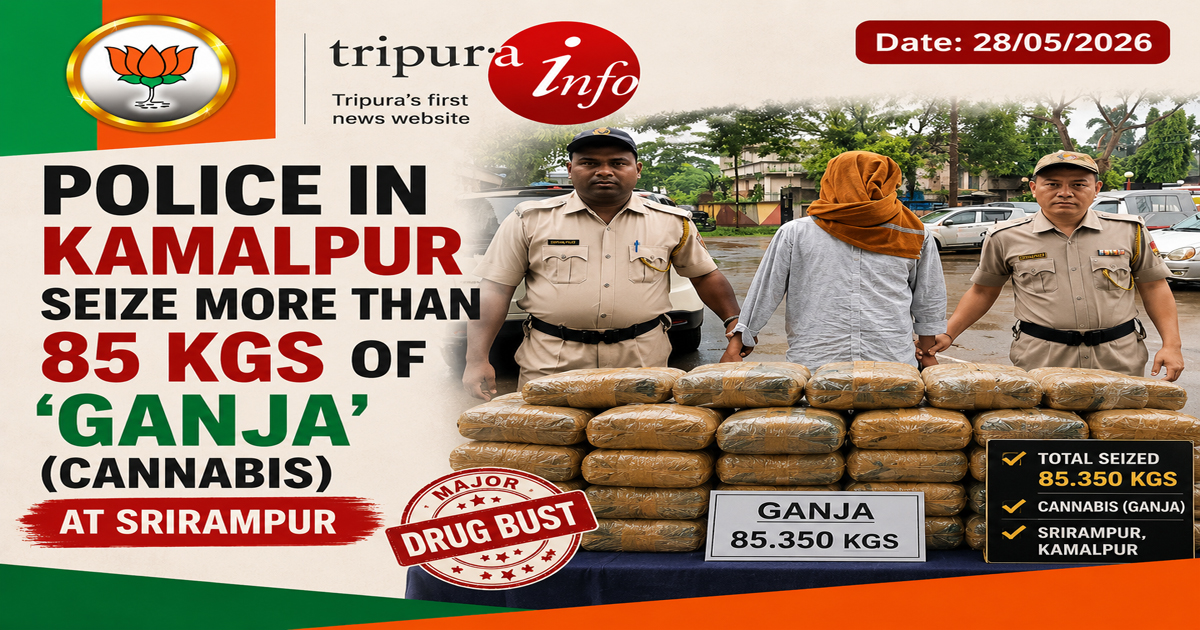 Police in Kamalpur seize more than 85 kgs of  ‘Ganja’(cannabis) at Srirampur