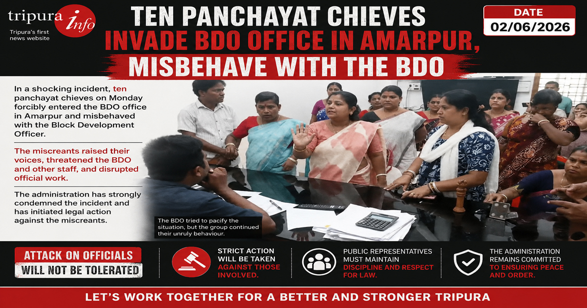Ten panchayat chieves invade BDO office in Amarpur , misbehave with the BDO