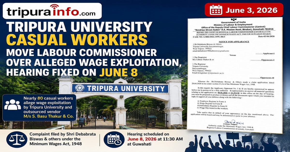 Tripura University Casual Workers Move Labour Commissioner Over Alleged Wage Exploitation, Hearing Fixed on June 8