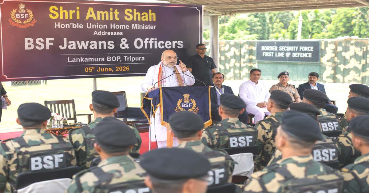 Union home minister Amit Shah addresses BSF jawans and officer in Lankamura BOP