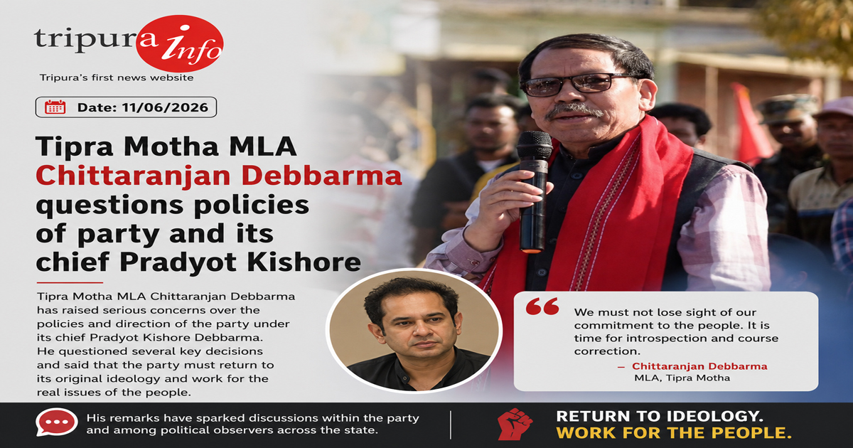 Tipra Motha MLA Chittaranjan Debbarma questions policies of party and its chief Pradyot Kishore