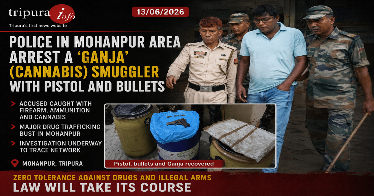Police in Mohanpur area arrest a ‘Ganja’ (cannabis) smuggler with pistol and bullets