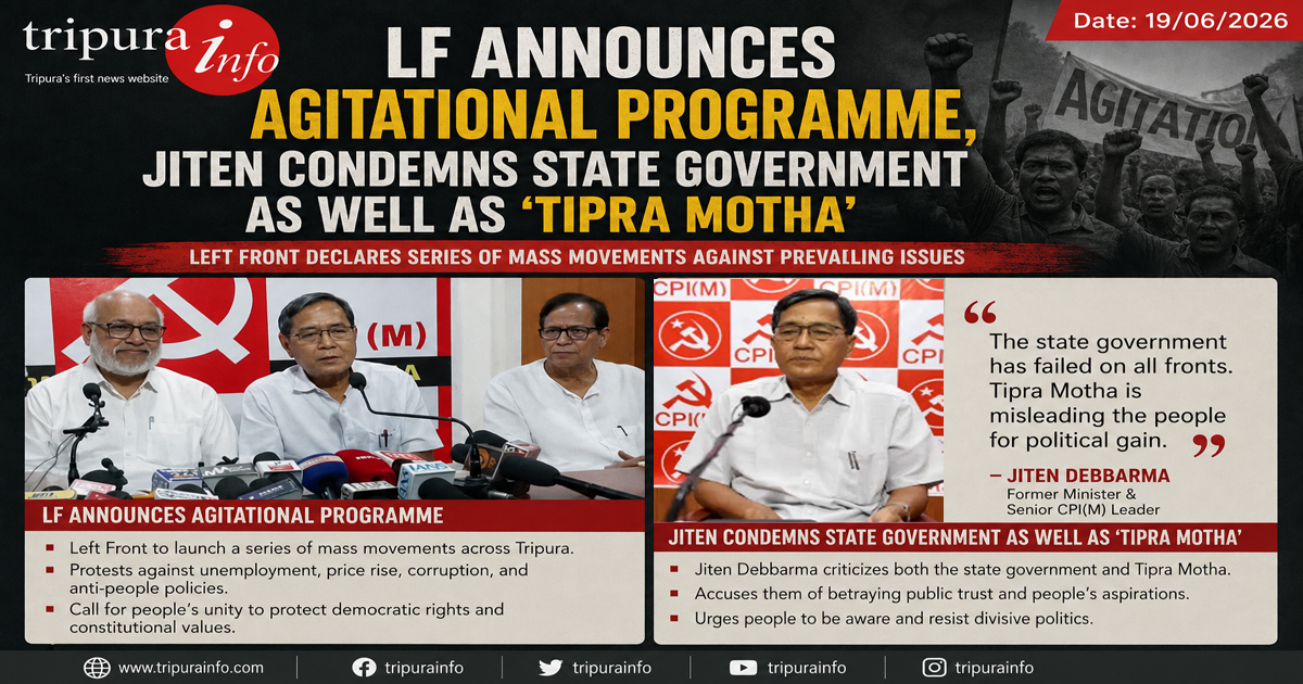 LF announces agitational programme , Jiten condemns state government as well as ‘Tipra Motha’