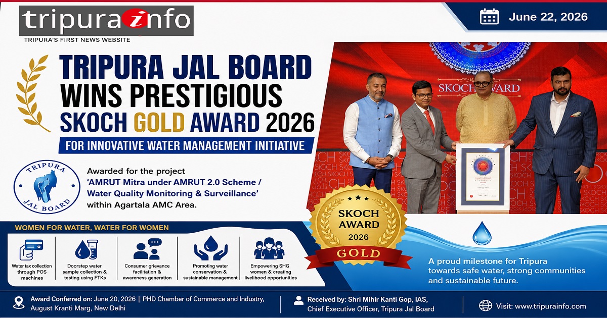 Tripura Jal Board Wins Prestigious SKOCH Gold Award 2026 for Innovative Water Management Initiative