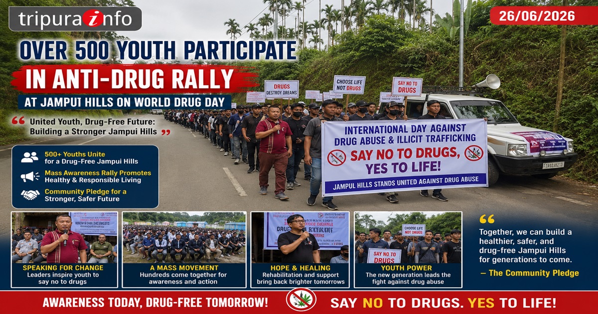 Over 500 Youth Participate in Anti-Drug Rally at Jampui Hills on World Drug Day