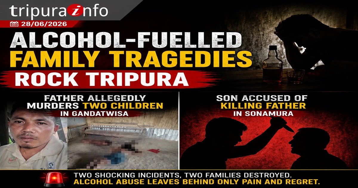 Alcohol-Fuelled Family Tragedies Rock Tripura: Father Allegedly Murders Two Children in Gandatwisa, Son Accused of Killing Father in Sonamura