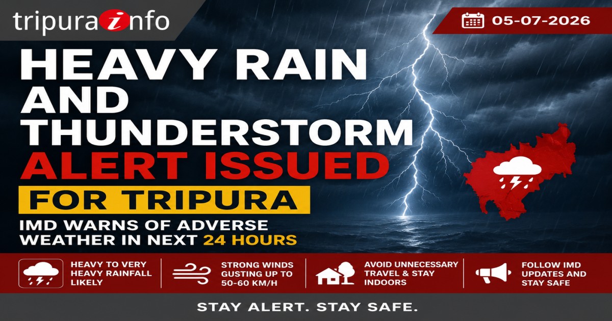 Heavy Rain and Thunderstorm Alert Issued for Tripura, IMD Warns of Adverse Weather in Next 24 Hours