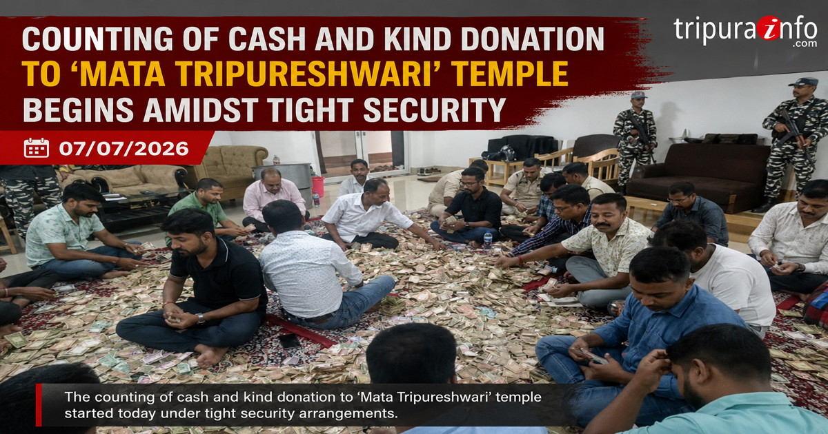 Counting of cash and kind donation to ‘Mata Tripureshwari’temple begins amidst tight security