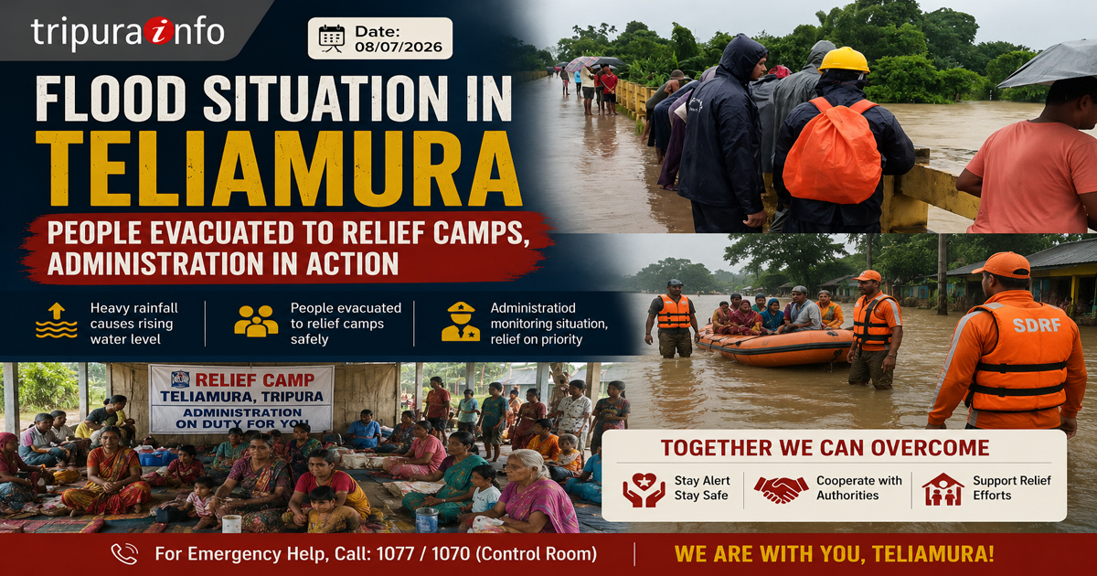 Flood situation in Teliamura , people evacuated to relief camps , administration in action