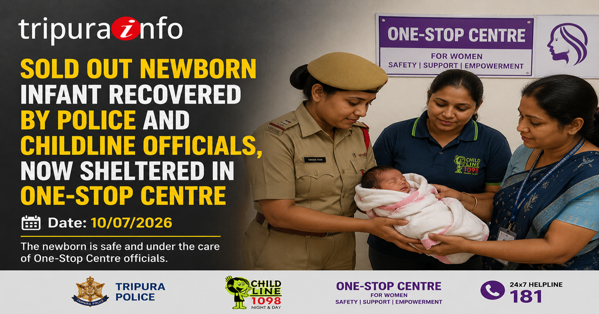 Sold out newborn infant recovered by police and childline offcials , now sheltered in one-stop centre