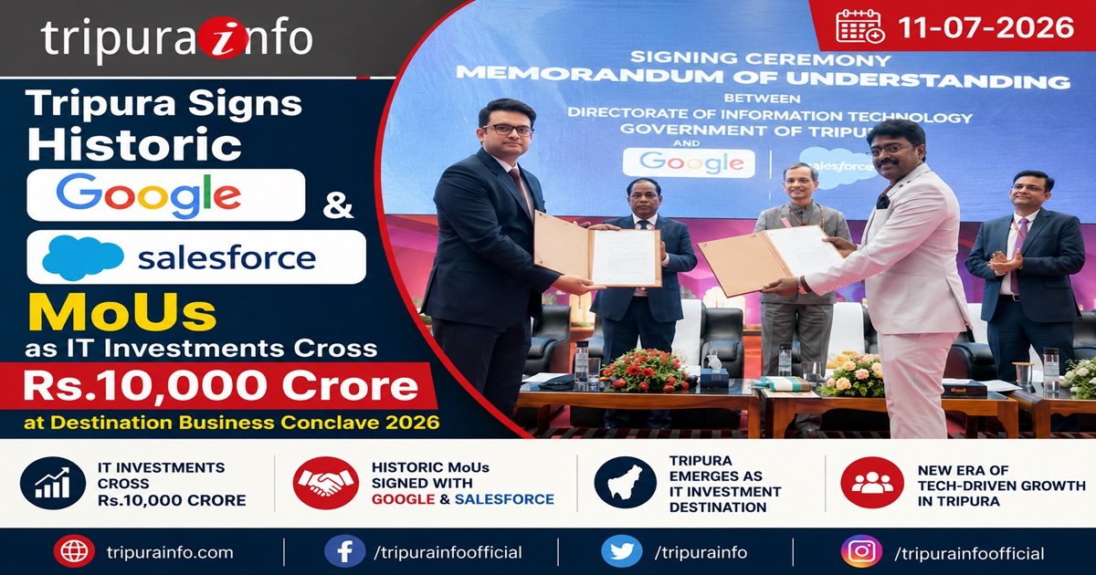 Tripura Signs Historic Google and Salesforce MoUs as IT Investments Cross Rs.10,000 Crore at Destination Business Conclave 2026