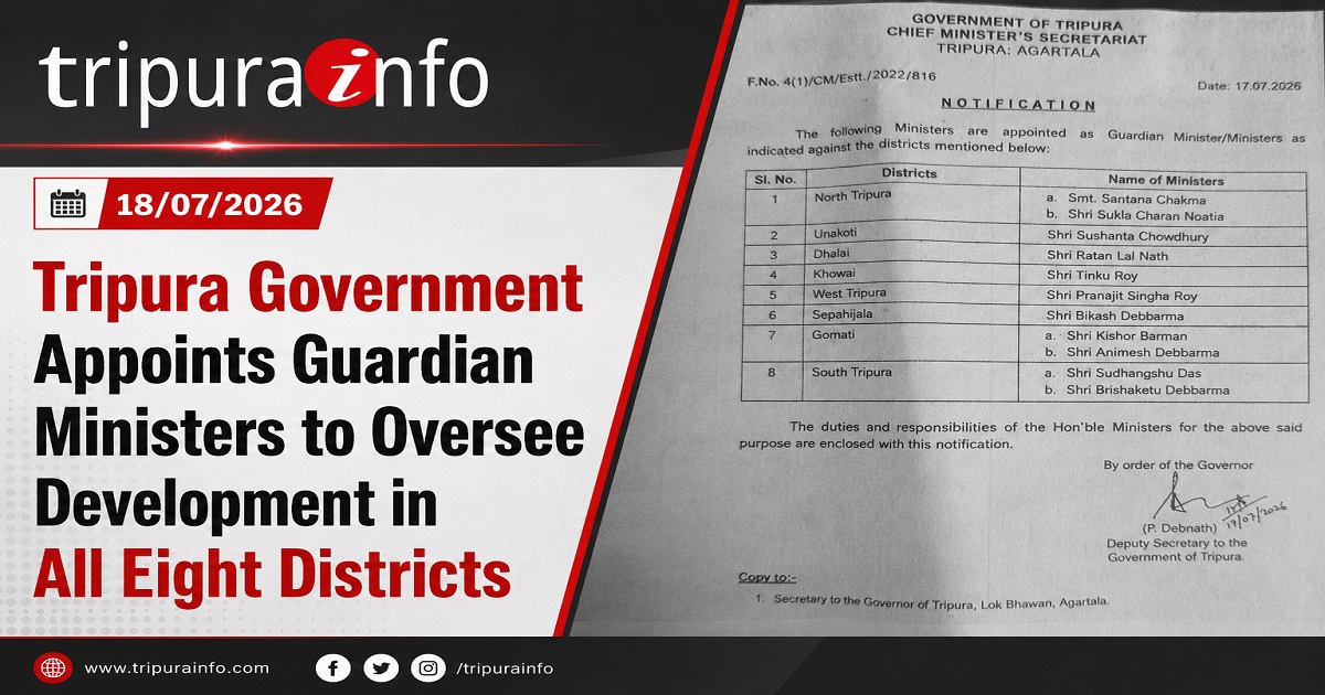 Tripura Government Appoints Guardian Ministers to Oversee Development in All Eight Districts
