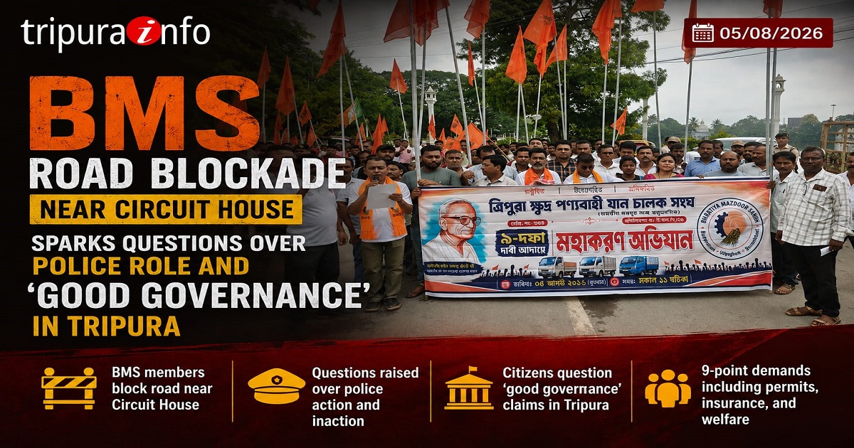 BMS Road Blockade Near Circuit House Sparks Questions Over Police Role and ‘Good Governance’ in Tripura