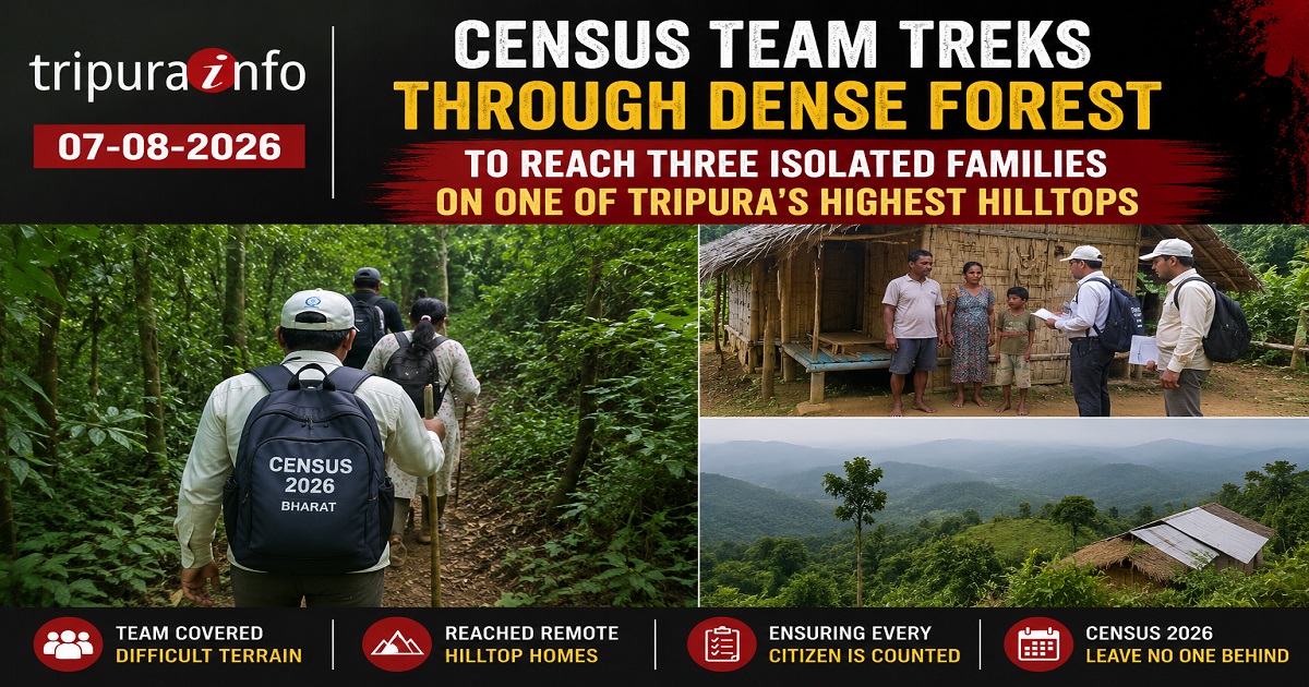 Census Team Treks Through Dense Forest to Reach Three Isolated Families on One of Tripura~`s Highest Hilltops