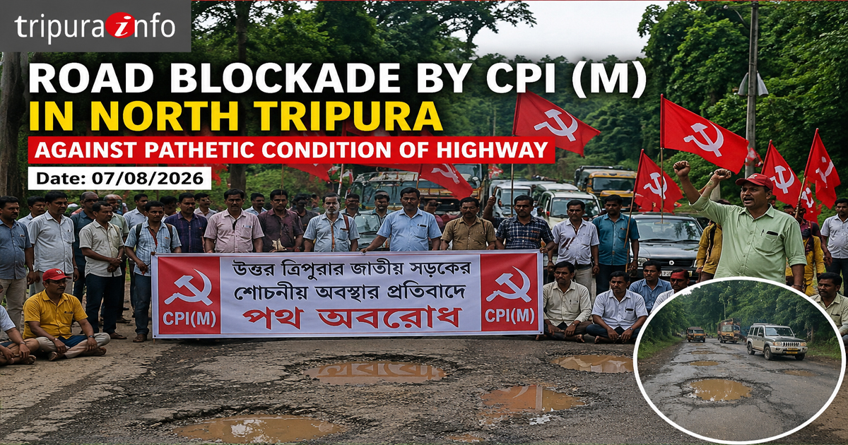 Road blockade by CPI (M) in north Tripura against pathetic condition of highway