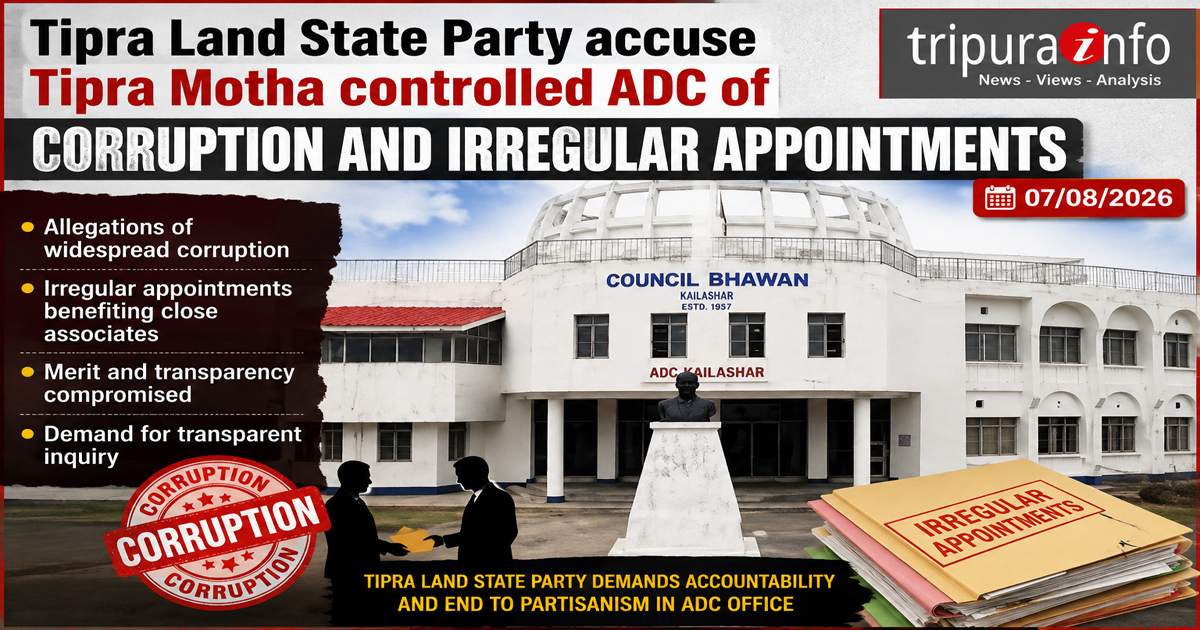 Tipra Land State Party accuse Tipra Motha controlled ADC of corruption and irregular appointments
