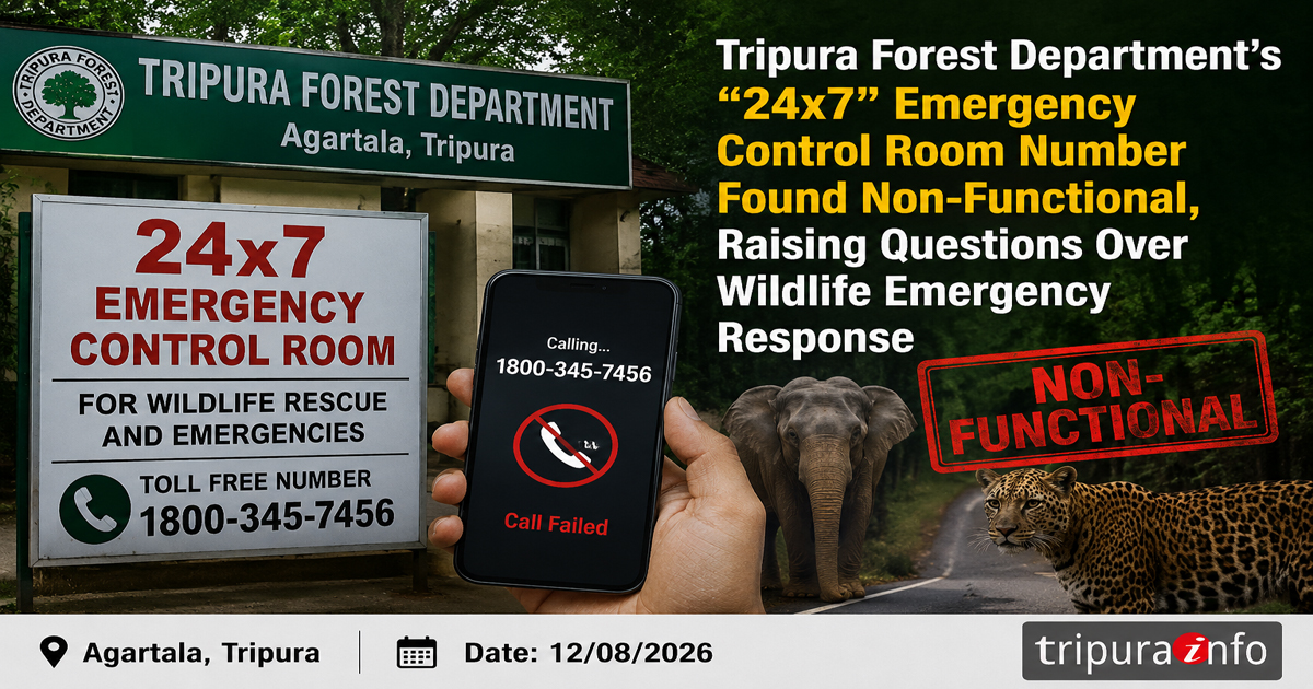 Tripura Forest Department’s “24×7” Emergency Control Room Number Found Non-Functional, Raising Questions Over Wildlife Emergency Response