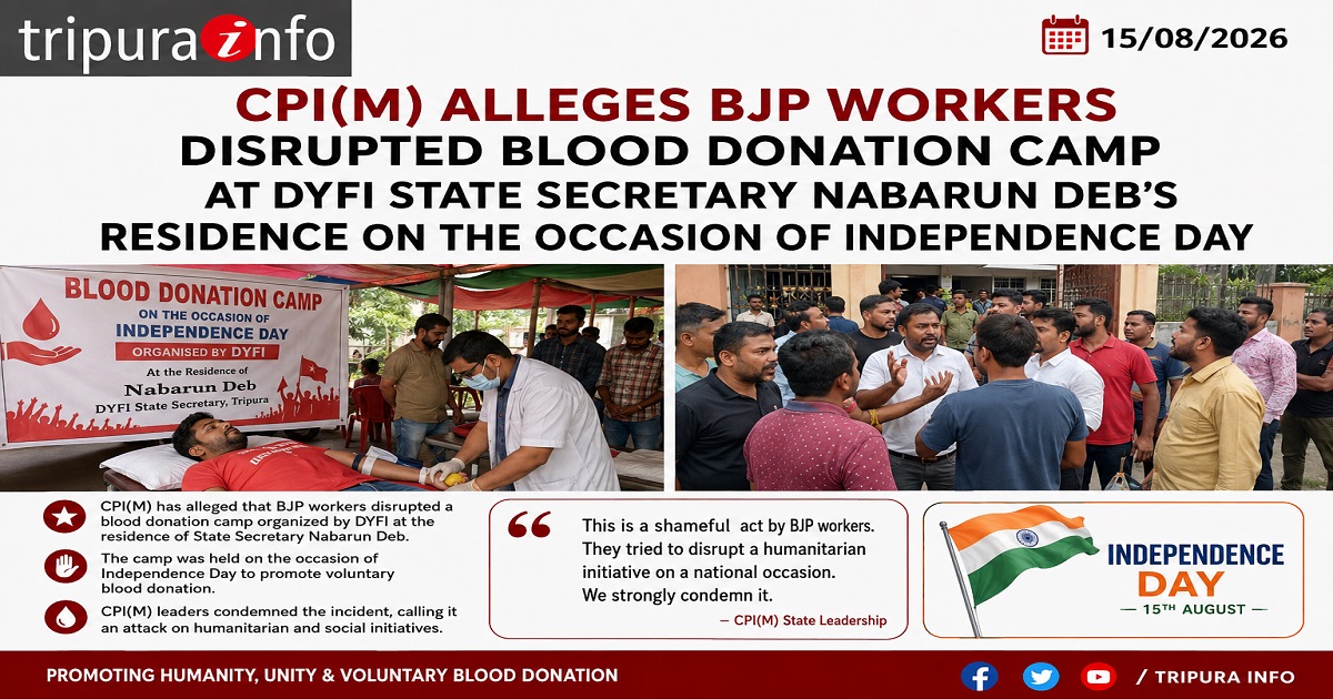 CPI(M) Alleges BJP Workers Disrupted Blood Donation Camp at DYFI State Secretary Nabarun Deb’s Residence  on the occasion of Independence Day