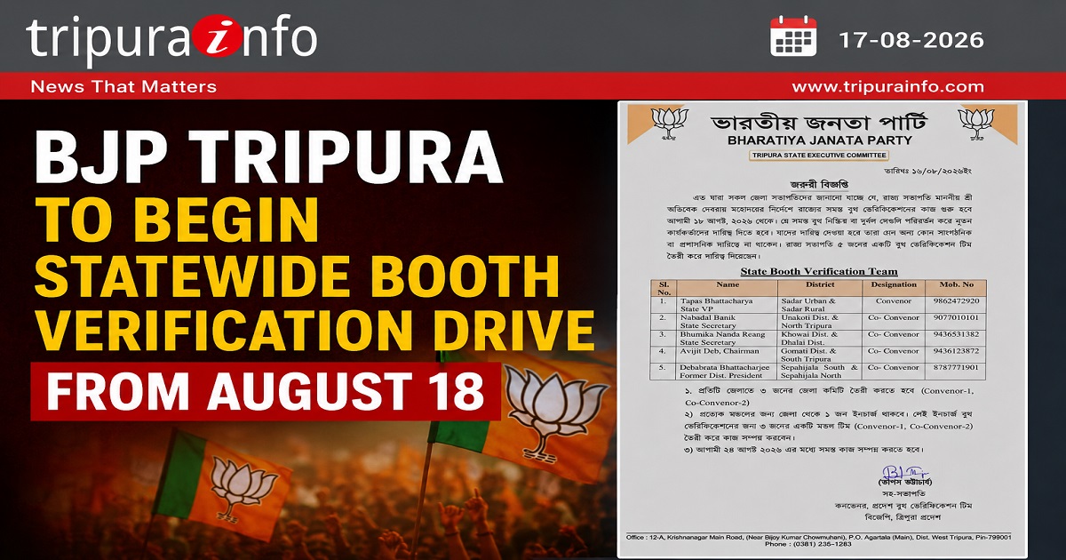 BJP Tripura to Begin Statewide Booth Verification Drive from August 18