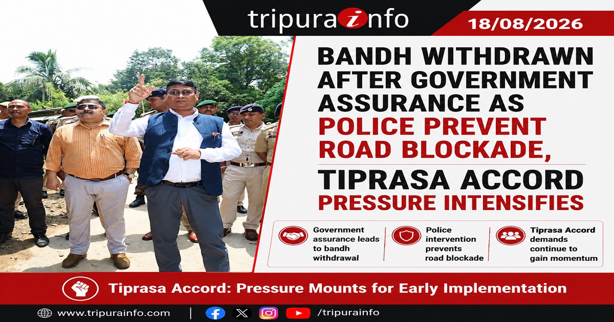 Bandh Withdrawn After Government Assurance as Police Prevent Road Blockade, Tiprasa Accord Pressure Intensifies