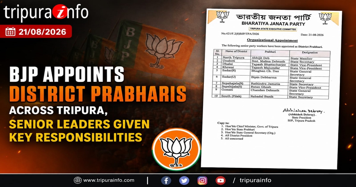 BJP Appoints District Prabharis Across Tripura, Senior Leaders Given Key Responsibilities