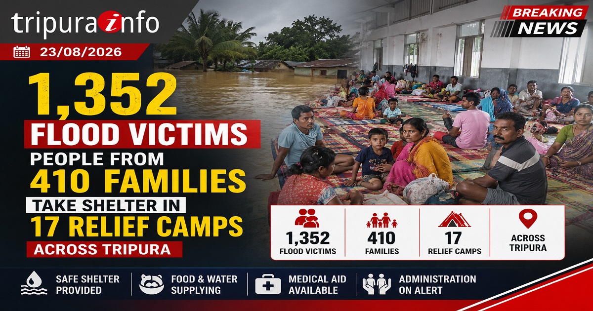 1,352 Flood Victims People from 410 Families Take Shelter in 17 Relief Camps Across Tripura