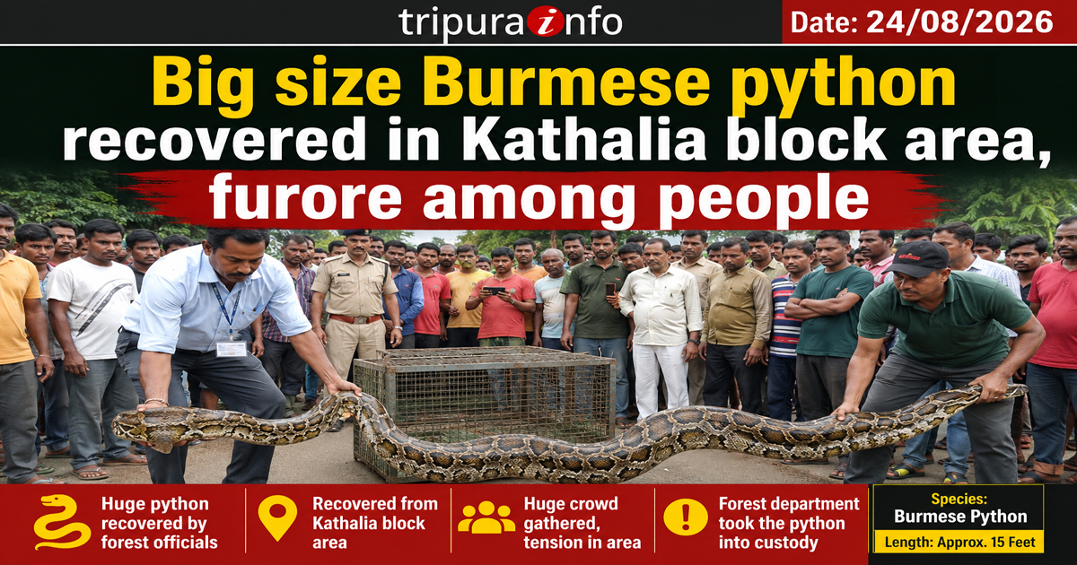 Big size Burmese python recovered in Kathalia block area, furore among people