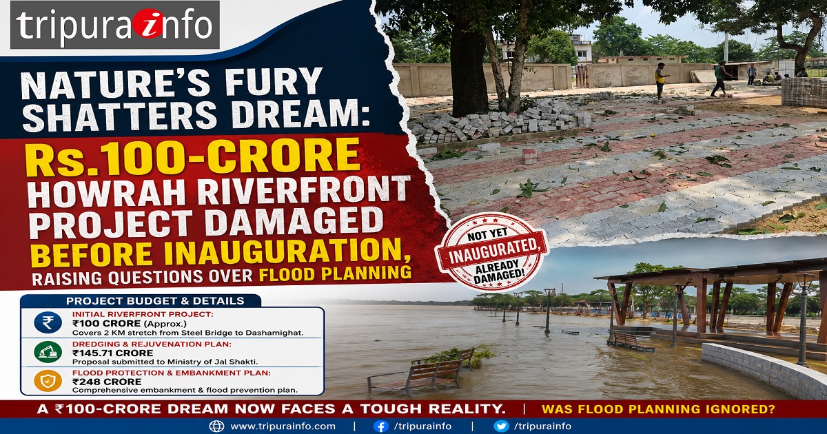 Nature’s Fury Shatters Dream: Rs.100 Crore Howrah Riverfront Project Damaged Before Inauguration, Raising Questions Over Flood Planning