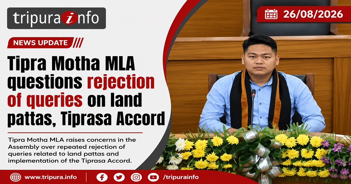 Tipra Motha MLA questions rejection of queries on land pattas, Tiprasa Accord