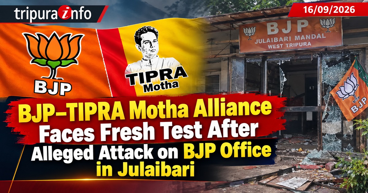 BJP–TIPRA Motha Alliance Faces Fresh Test After Alleged Attack on BJP Office in Julaibari