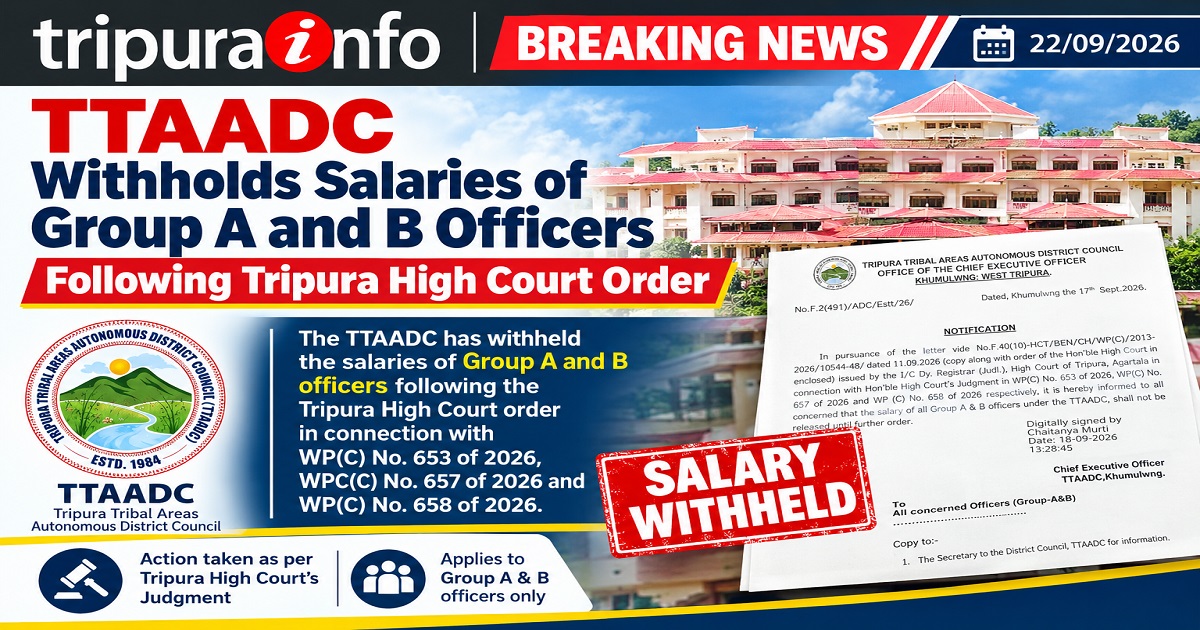 TTAADC Withholds Salaries of Group A and B Officers Following Tripura High Court Order