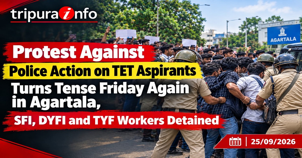 Protest Against Police Action on TET Aspirants Turns Tense Friday  Again in Agartala, SFI, DYFI and TYF Workers Detained