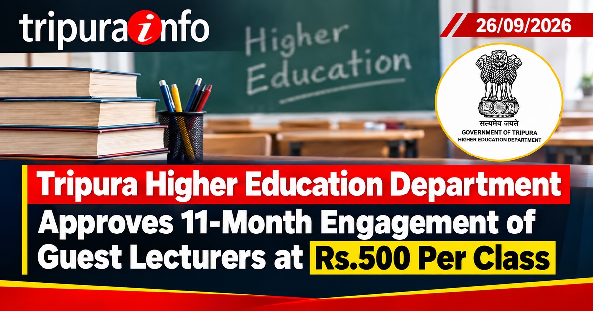 Tripura Higher Education Department Approves 11-Month Engagement of Guest Lecturers at Rs.500 Per Class