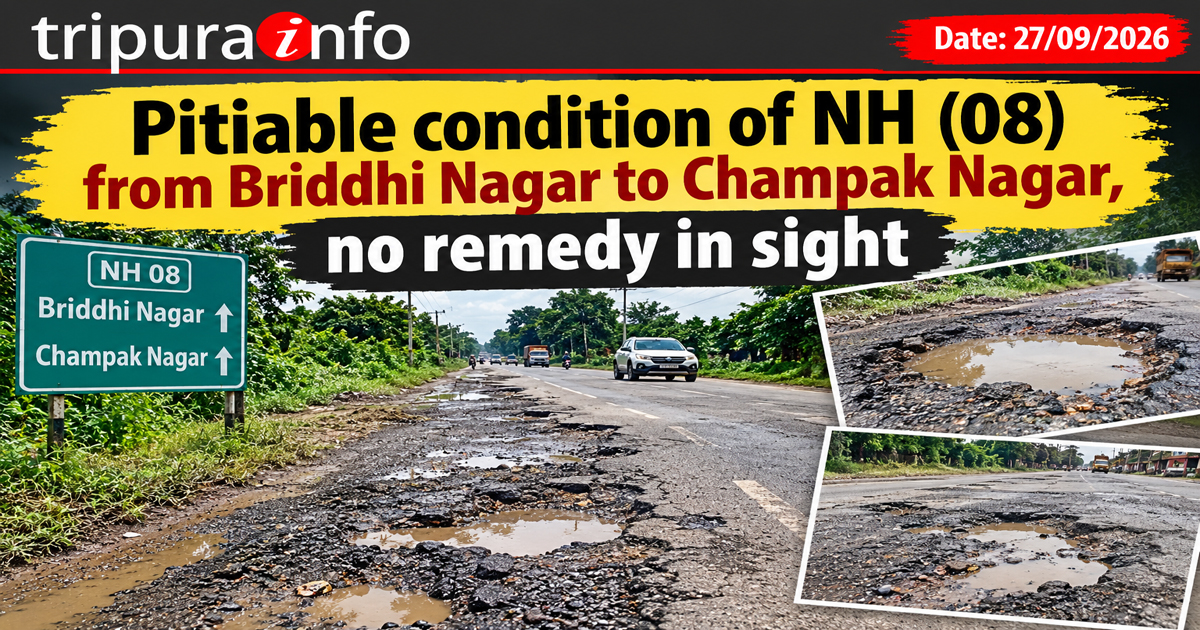 Pitiable condition of NH (08) from Briddhi Nagar to Champak Nagar, no remedy in sight
