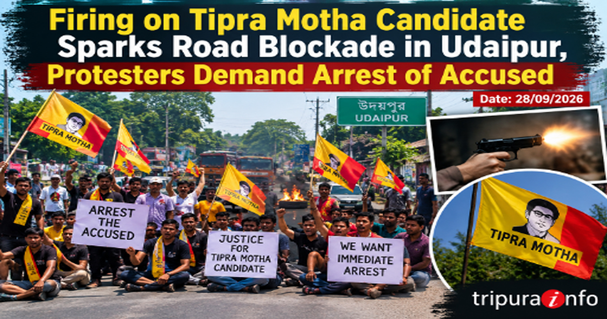 Firing on Tipra Motha Candidate Sparks Road Blockade in Udaipur, Protesters Demand Arrest of Accused