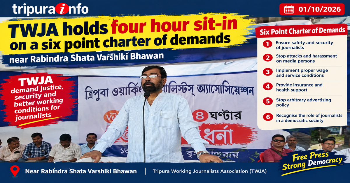TWJA hold four hour sit-in on a six point charter of demands near Rabindra Shata Varshiki Bhawan